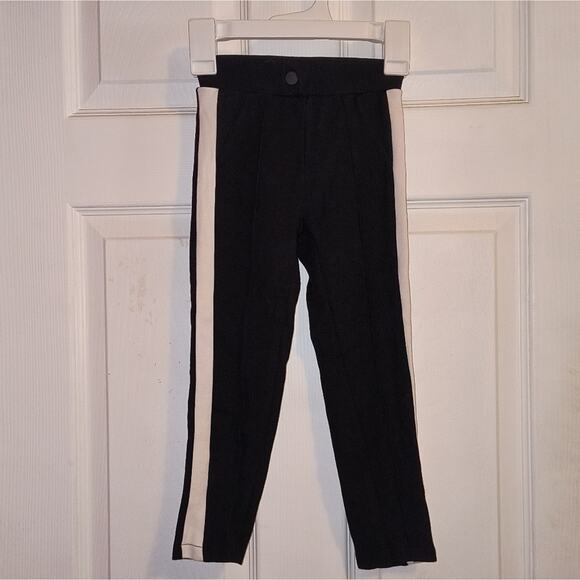 Zara Kids Black Viscose Straight Leg Ponte Trousers Pants White Side Stripes 6 - Picture 2 of 8